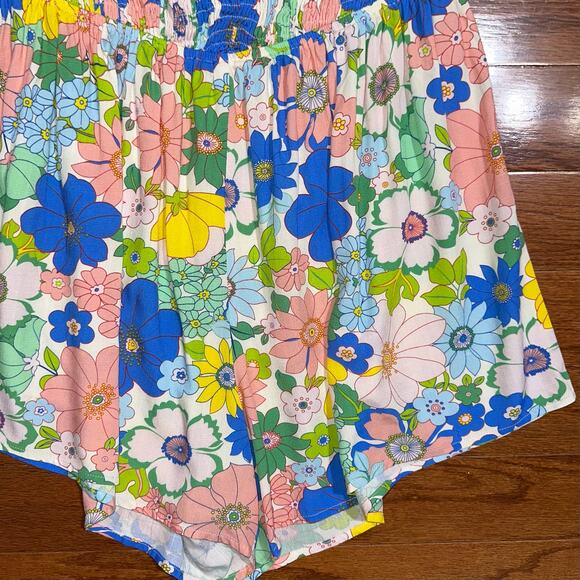 Pink Lily Floral Strapless Smocked Ruffle Summer Romper Size Large - Picture 10 of 15